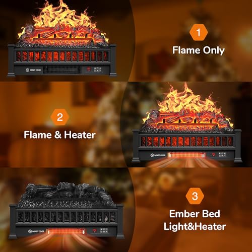 Black 20-Inch Electric Fireplace Logs with Remote Controller E1330