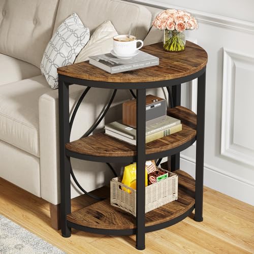 Half Round 3-Tier Narrow Side Table with Metal Frame, Grey I7085