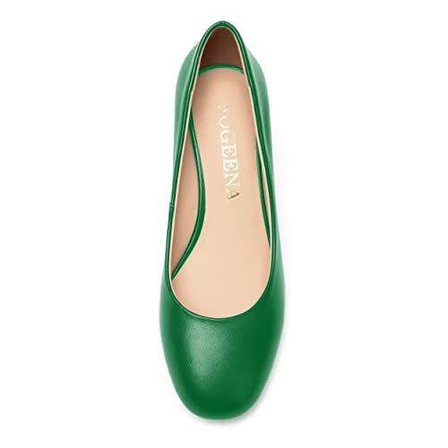 Matte Leather Round Toe Chunky Low Heel Pumps Shoes 2.2 Inch Q217