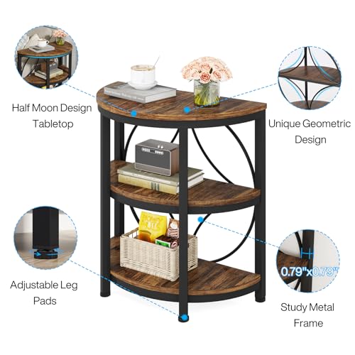 Half Round 3-Tier Narrow Side Table with Metal Frame, Grey I7085