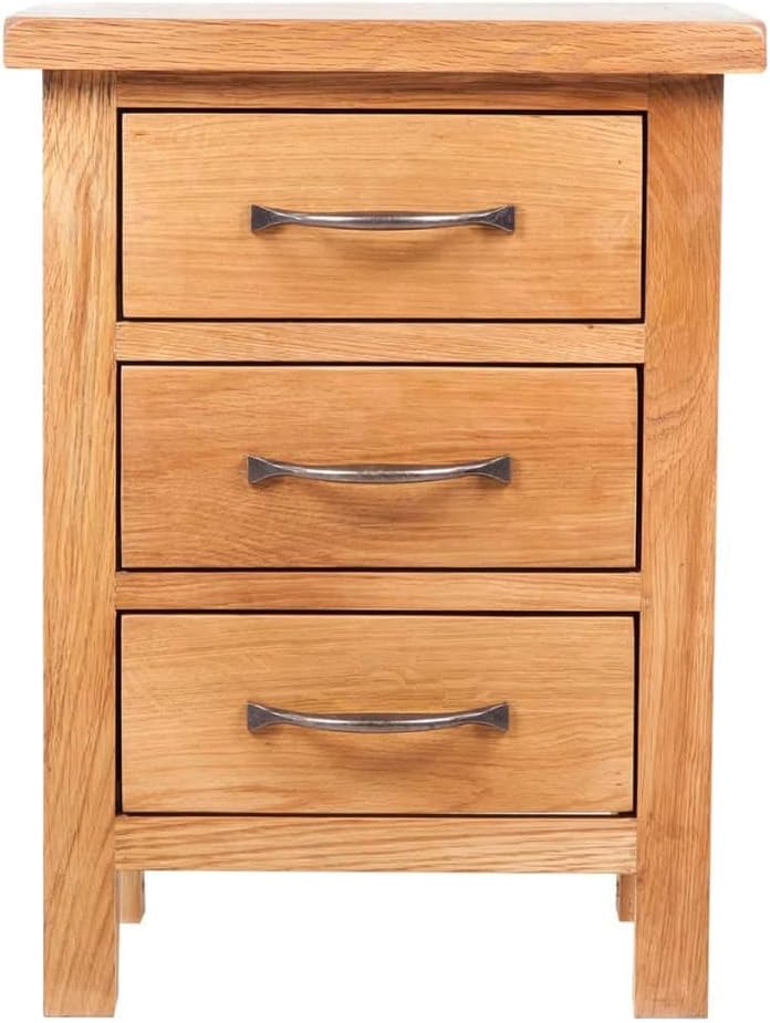 Solid Oak Wood Nightstand with 3 Drawers Q548117