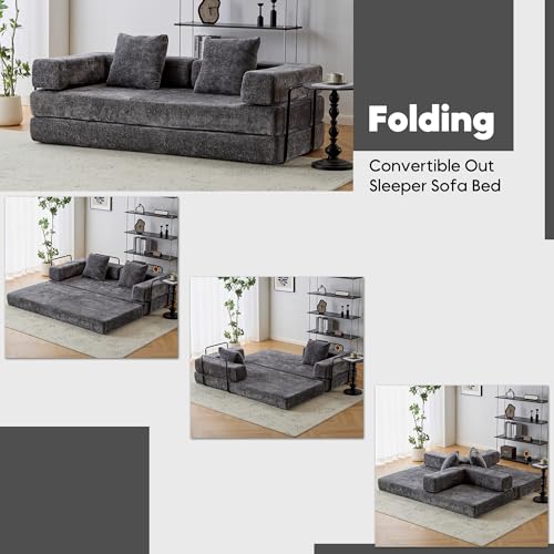 Beige Corduroy Convertible Sleeper Sofa Bed with Cylindrical Pillow R720