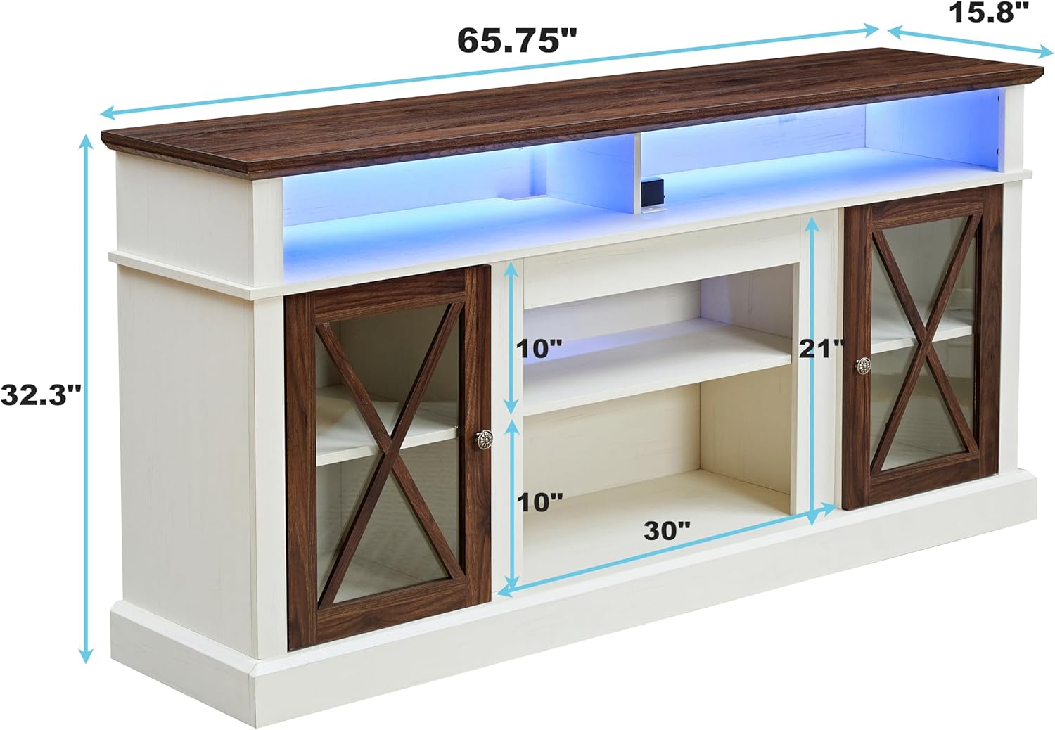 White TV Stand with Glass Barn Door and Adjustable Storage Shelves F9125