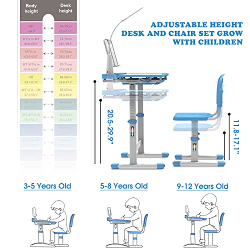 Green Height-Adjustable Kids Desk and Chair Set Q153