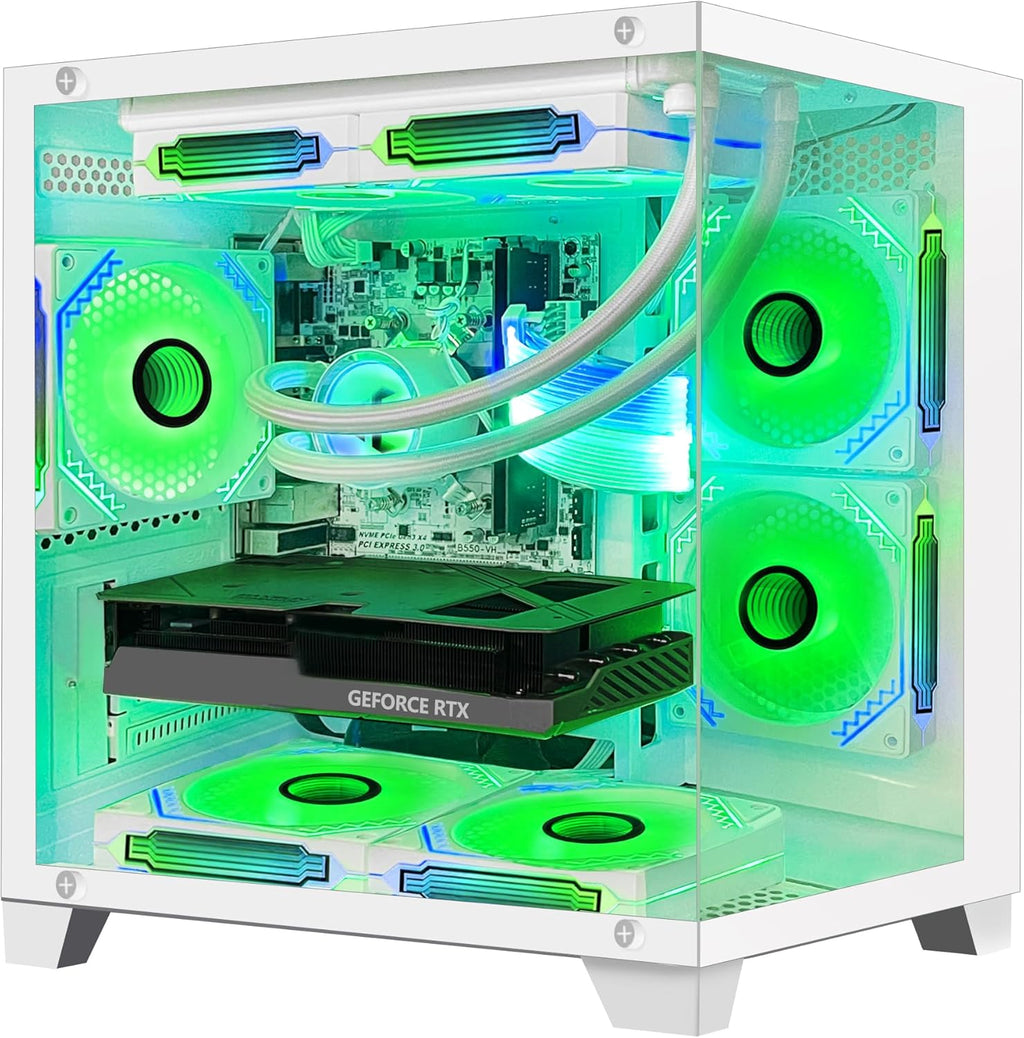 White Gaming PC Desktop with AMD Ryzen 5 5600G RX 6650 XT 8GB 32GB DDR4 RAM 1TB M.2 PCIE SSD 240mm AIO Windows 11 Pro Y609143