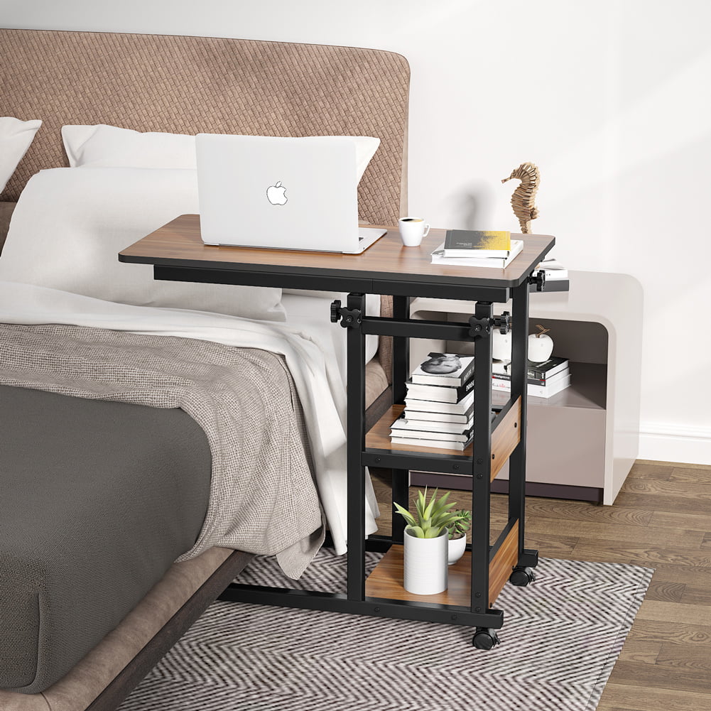 Mobile Couch Table with Storage Shelves and Wheels C52350