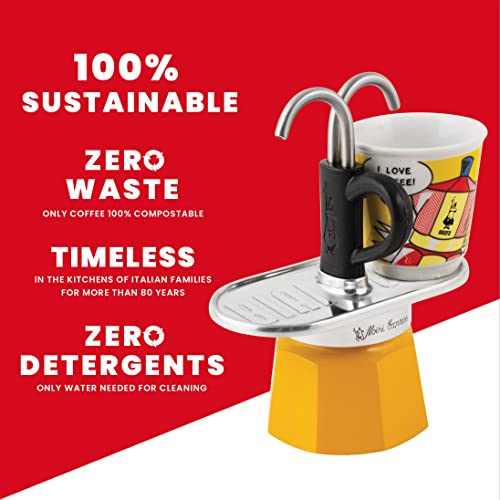 Yellow Aluminium Moka Set includes Coffee Maker 2-Cup (2.8 Oz) + 2 shot glasses H102006