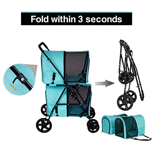 Grey Double Pet Stroller with 4 Wheels and 2 Detachable Carrier Cages C749