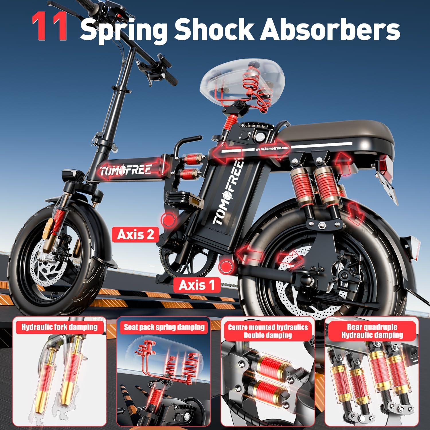 14" Folding Electric Commuting Bike with 1000W Brushless Motor, 48V 20Ah Removable Battery W7086