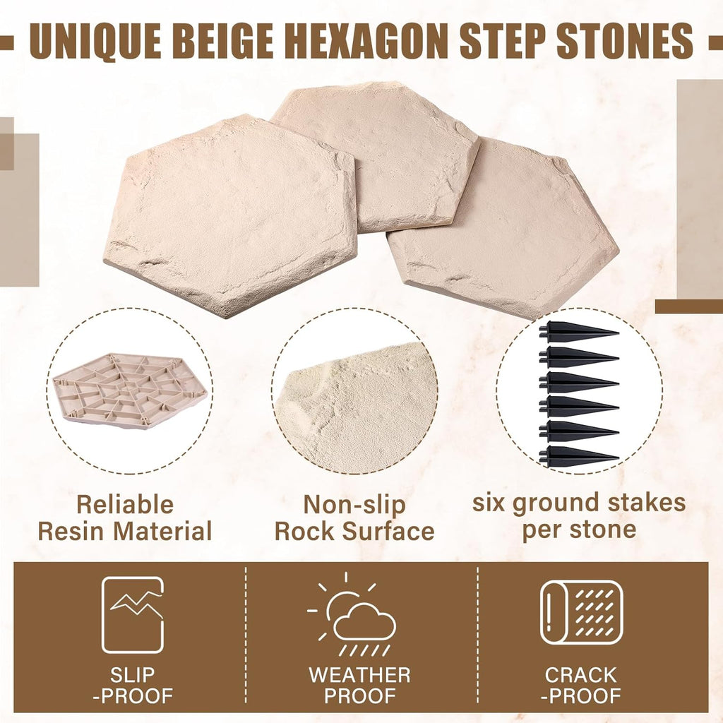 20 Packs 15.5 Inch Resin Beige Stepping Stones with Ground Stakes M8050