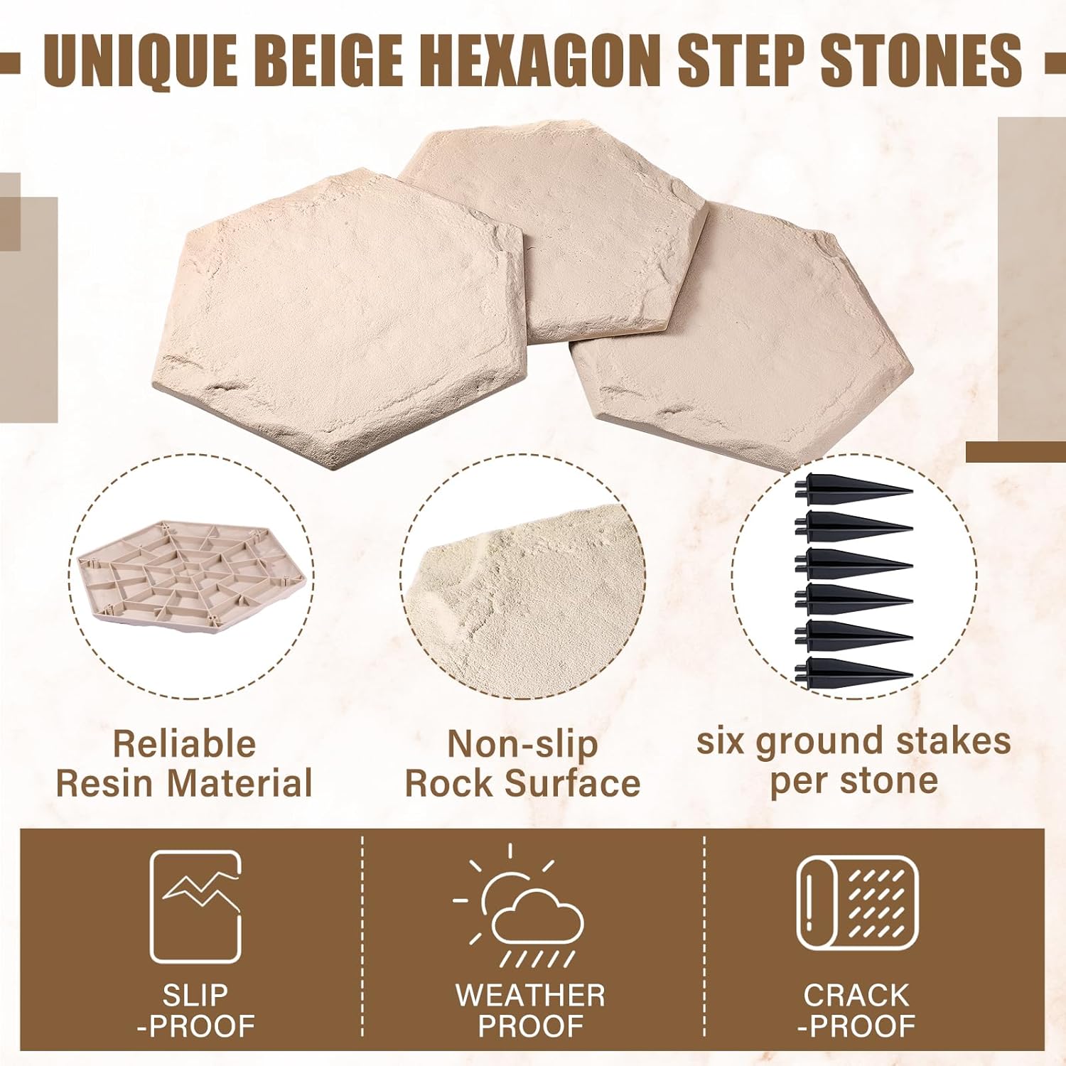 20 Packs 15.5 Inch Resin Beige Stepping Stones with Ground Stakes M8050