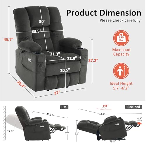 Large Triple Motor Power Lift Recliner Chair with Massage and Dual Heating, Fabric (Grey, Large) K409004