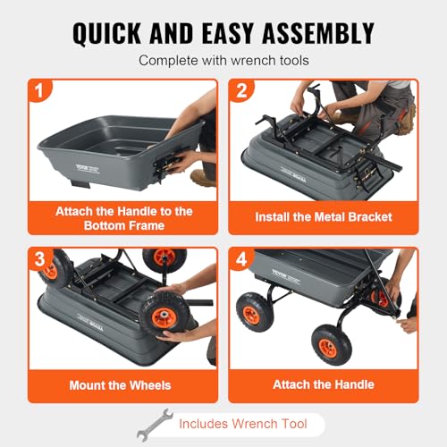 Gray 4 Cu.Ft. 600lbs Poly Garden Cart Dump Wagon with Steel Frame D147