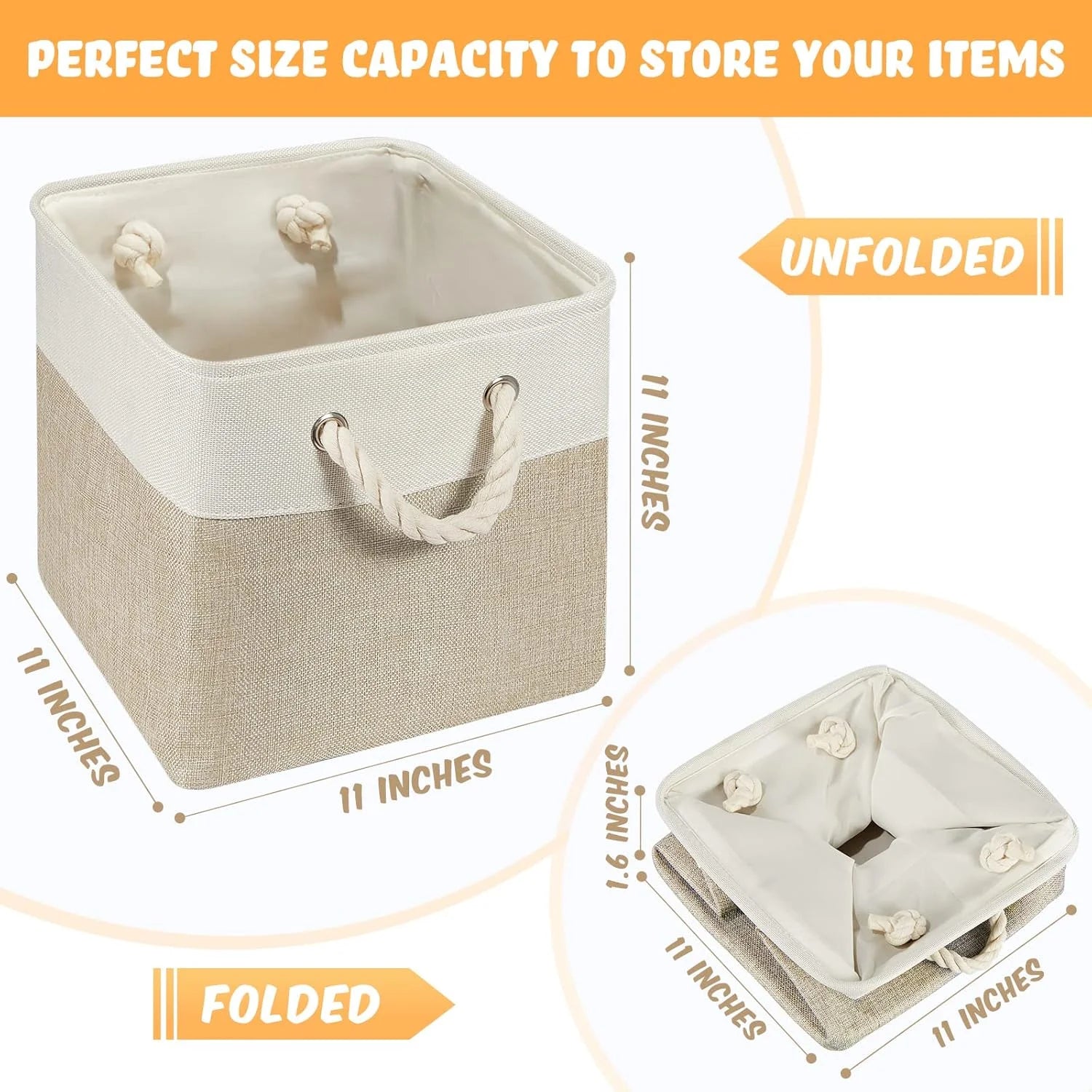 6 Pcs 11 x 11 Inch Fabric Cube Storage Bins with Handles Z226