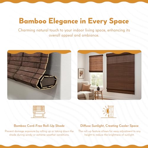 Cordless Bamboo Roman Shades - Driftwood - 28.5 in. W x 64 in. L O624359