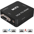 Black VGA to HDMI Audio Video Converter Adapter Box with USB Cable and 3.5mm Audio Port B5485