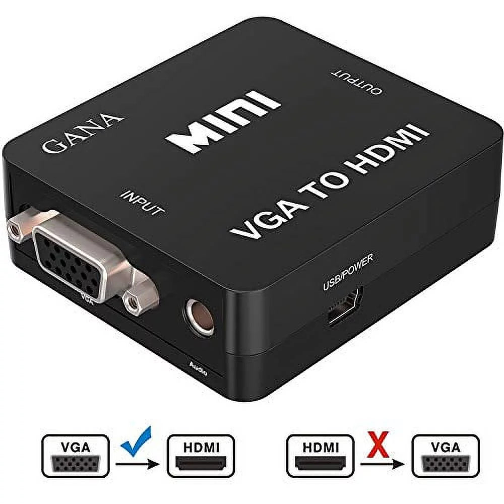 Black VGA to HDMI Audio Video Converter Adapter Box with USB Cable and 3.5mm Audio Port B5485