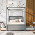 Gray Full Size Canopy Bed Frame with Trundle and 2 Storage Drawers V325443