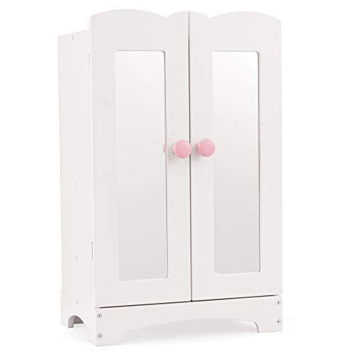 White Wooden Doll Armoire with 6 Hangers L654