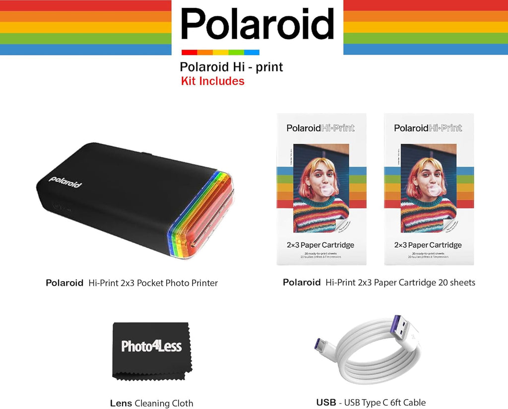 Black 2x3 Pocket Photo Dye-Sub Printer with 2X Paper (40 Photos) F4396