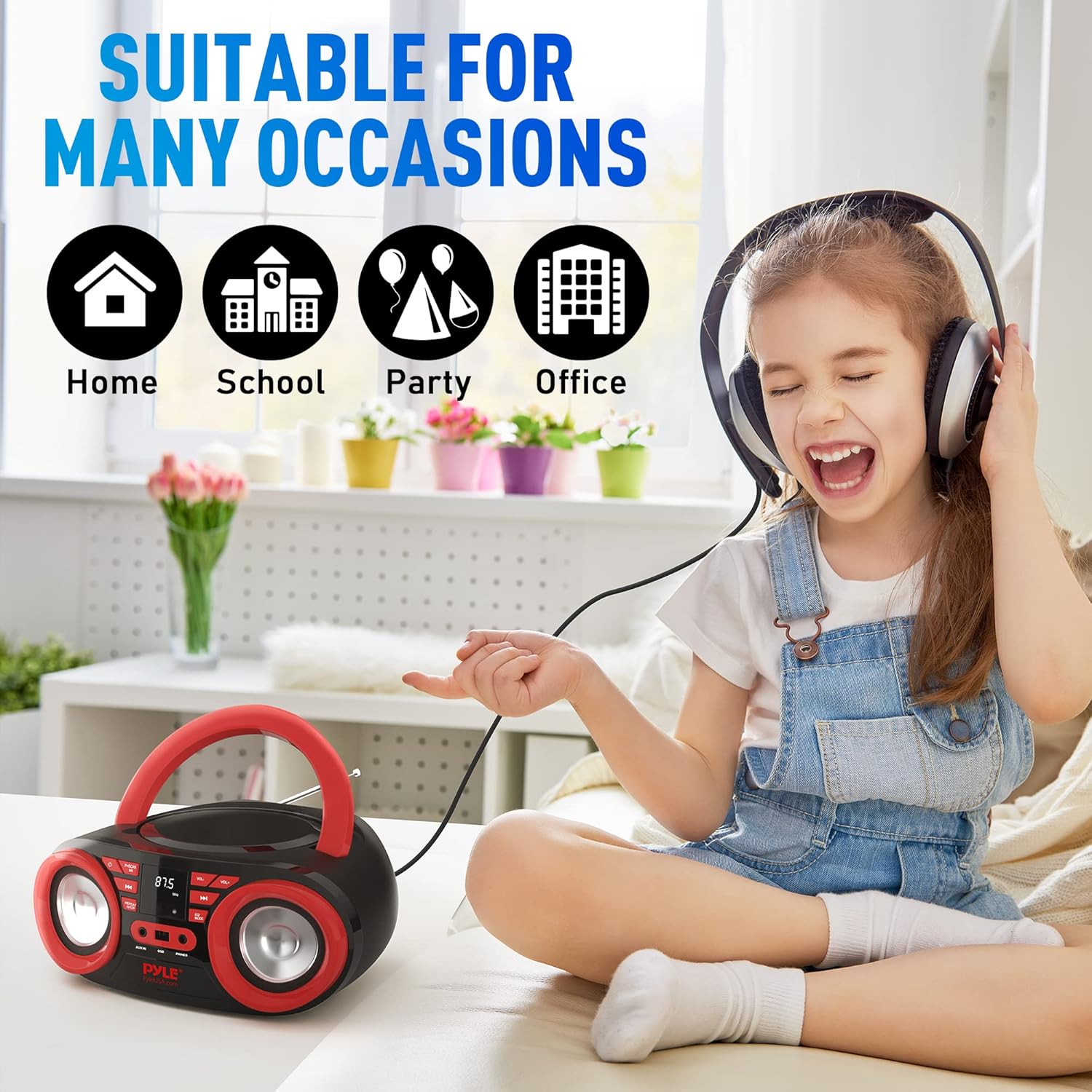 Red Black Portable CD Player Bluetooth Boombox Speaker P3472