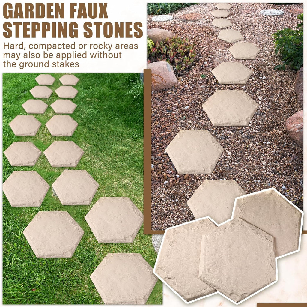 20 Packs 15.5 Inch Resin Beige Stepping Stones with Ground Stakes M8050