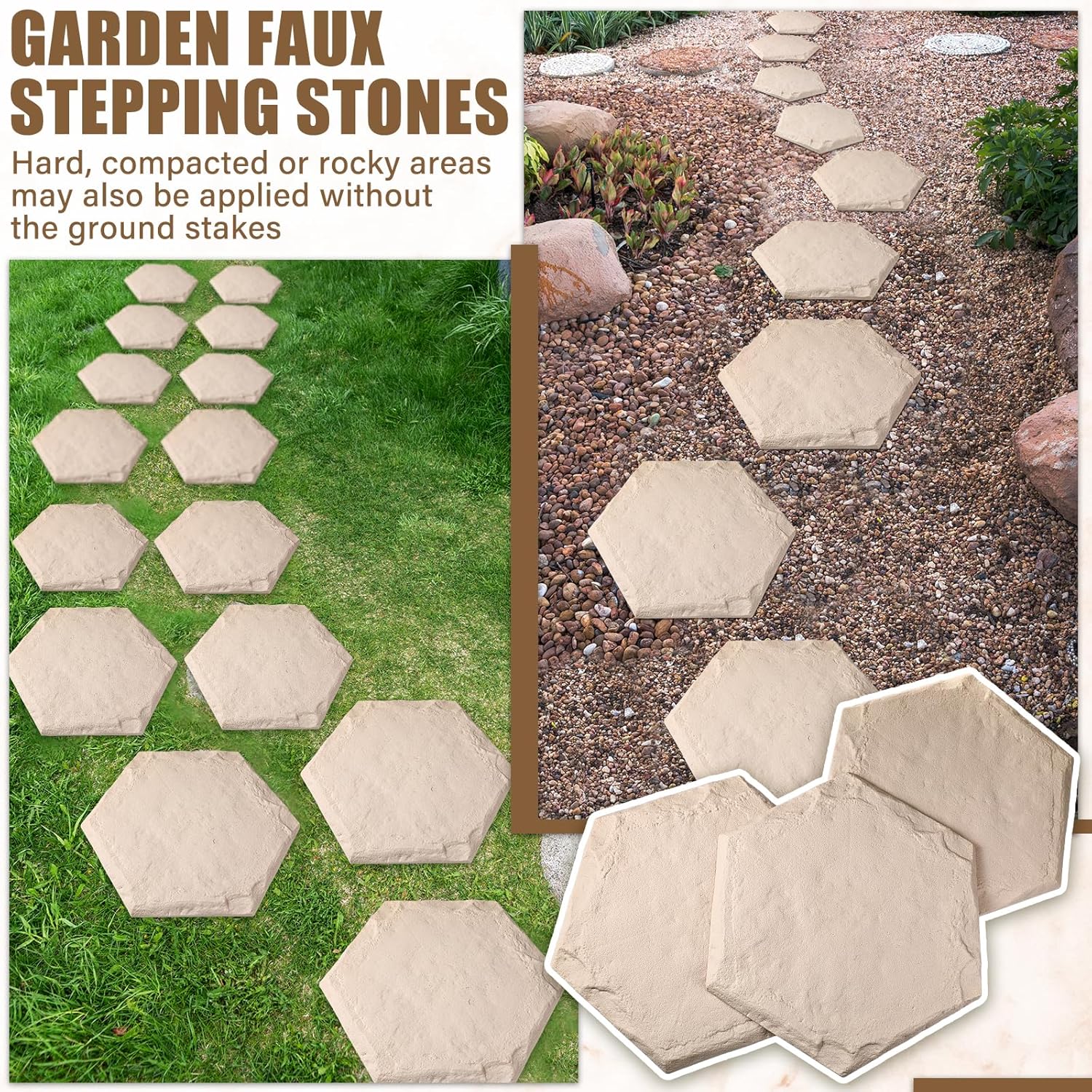 20 Packs 15.5 Inch Resin Beige Stepping Stones with Ground Stakes M8050
