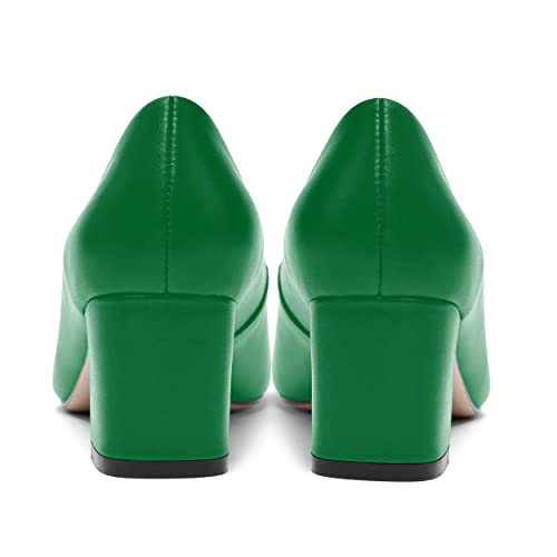 Matte Leather Round Toe Chunky Low Heel Pumps Shoes 2.2 Inch Q217