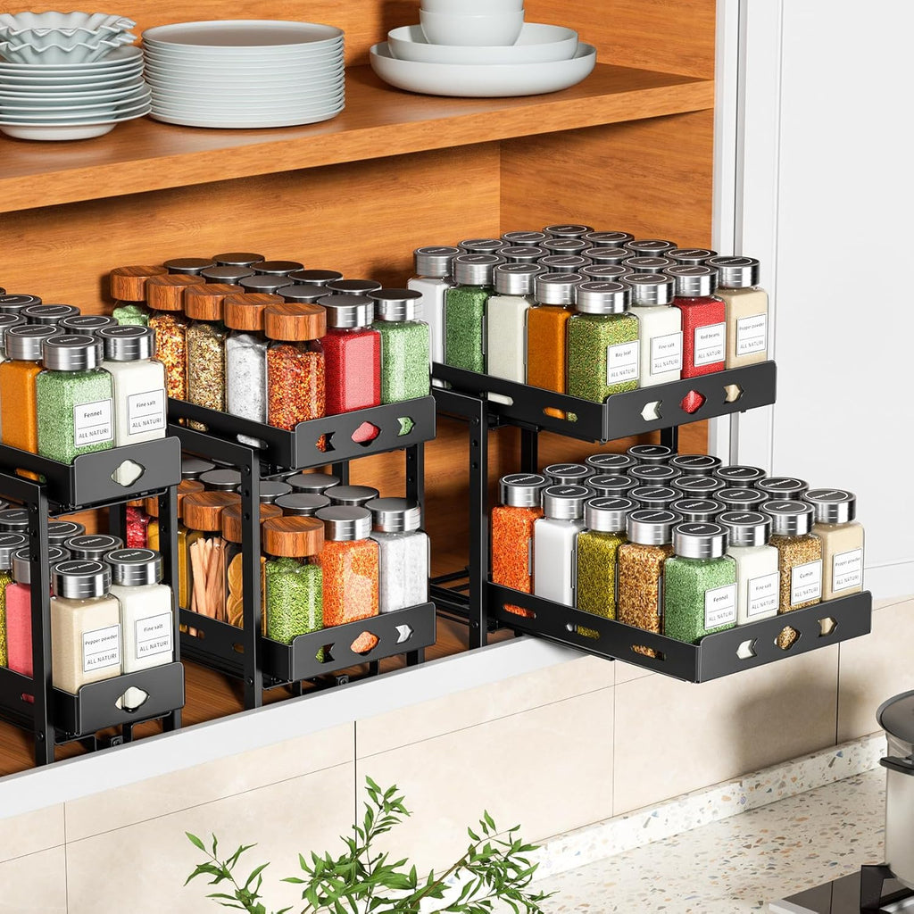2-Tier Heavy Duty Slide Out Spice Rack, Black O149