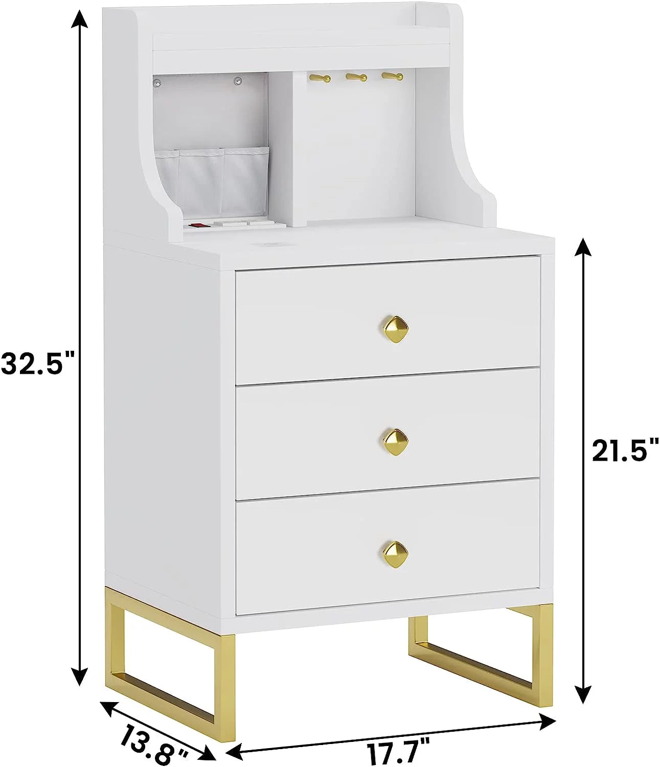 White 3 Drawer Nightstand with Charging Station O473