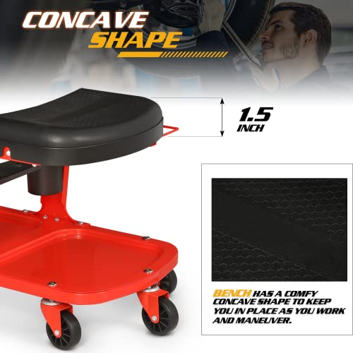 Black Garage Mechanic Creeper Seat with Tool Tray and Can Holder, Rolling Stool W196