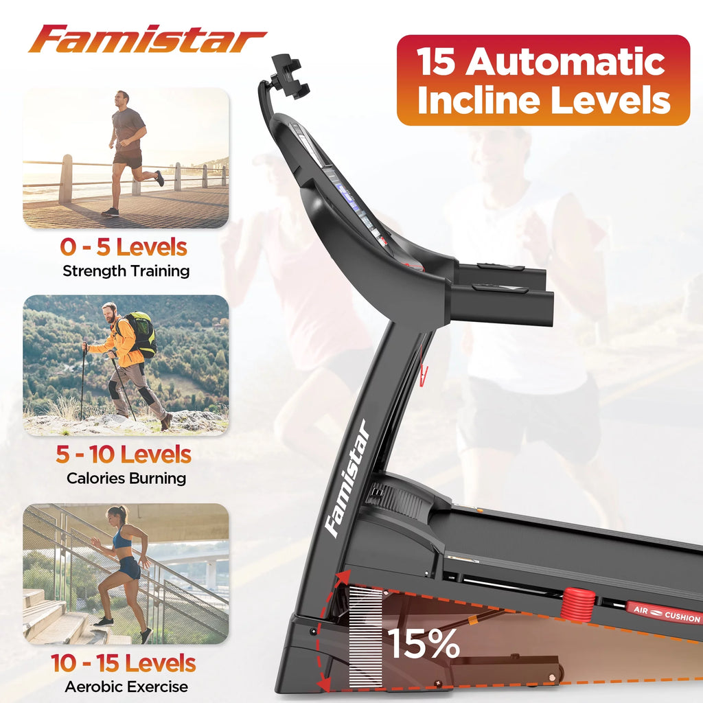 Portable Folding Treadmill 300 LB Capacity 15-Level Auto Incline W12665