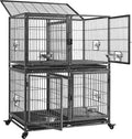 Stackable Dog Crate with Divider 43'' Rolling Heavy Duty Dog Cage with Open Top 2 Removable Trays Q674
