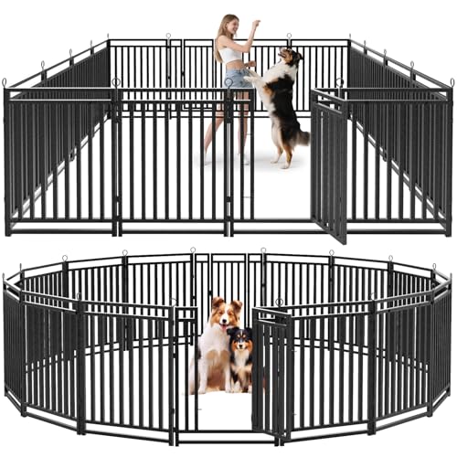 40" Height 16 Panels Metal Dog Playpen Black-Silver J10519