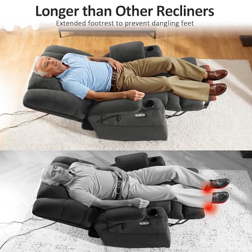 Large Triple Motor Power Lift Recliner Chair with Massage and Dual Heating, Fabric (Grey, Large) K409004