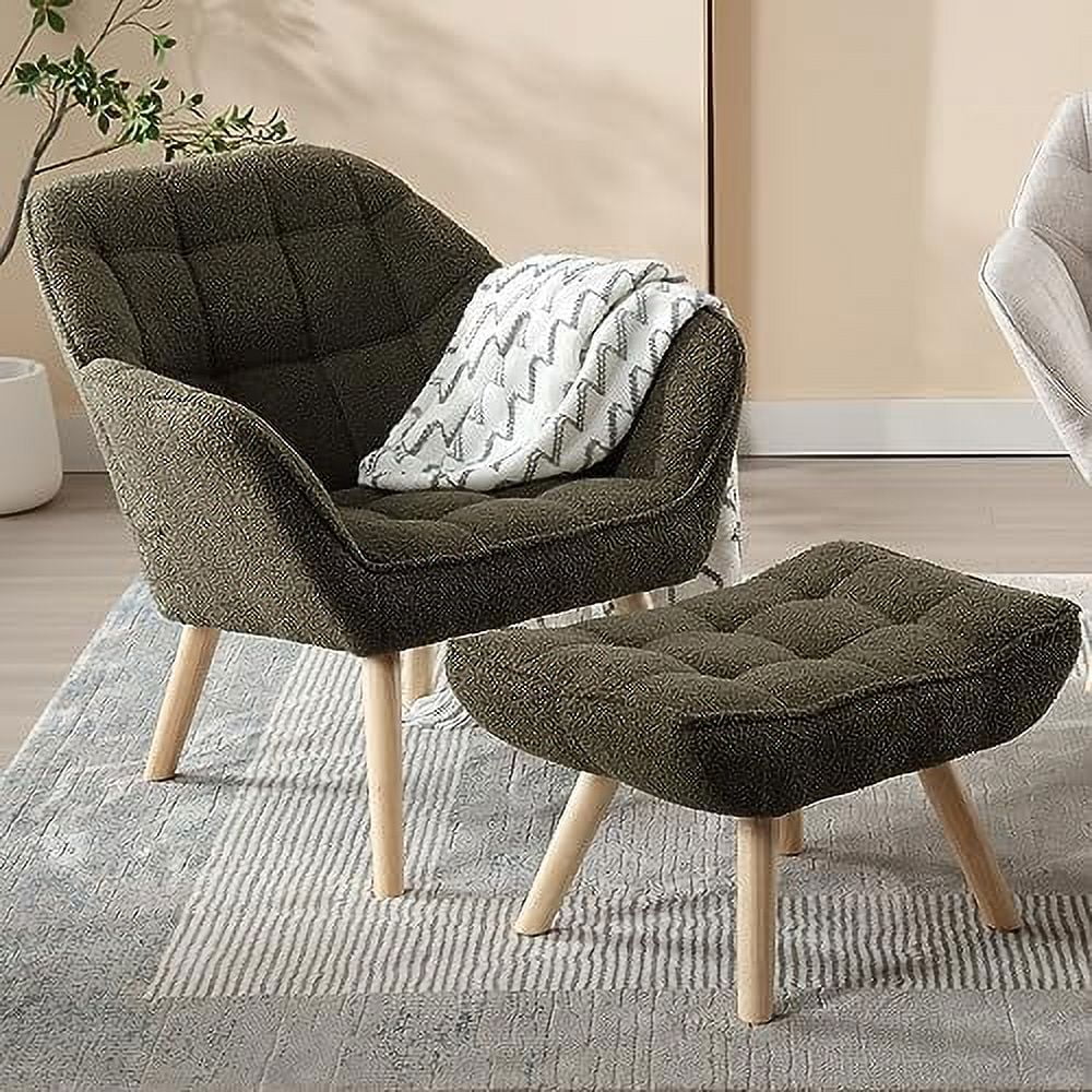 Green Sherpa 2-Seat Mini Sofa Couch with Wood Legs Y474054