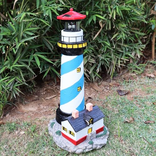 18" Solar Lighthouse with Rotating Beacon, Waterproof Outdoor Garden Decor (Black) H14931