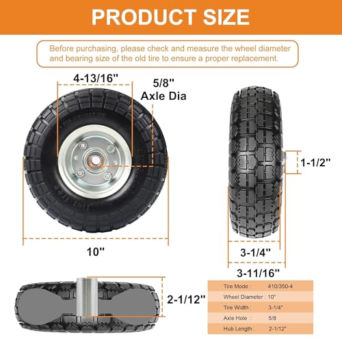 10 Inch 2 Pack Solid Rubber Flat Free Tire and Dolly Wheel with 5/8" Axle L351886