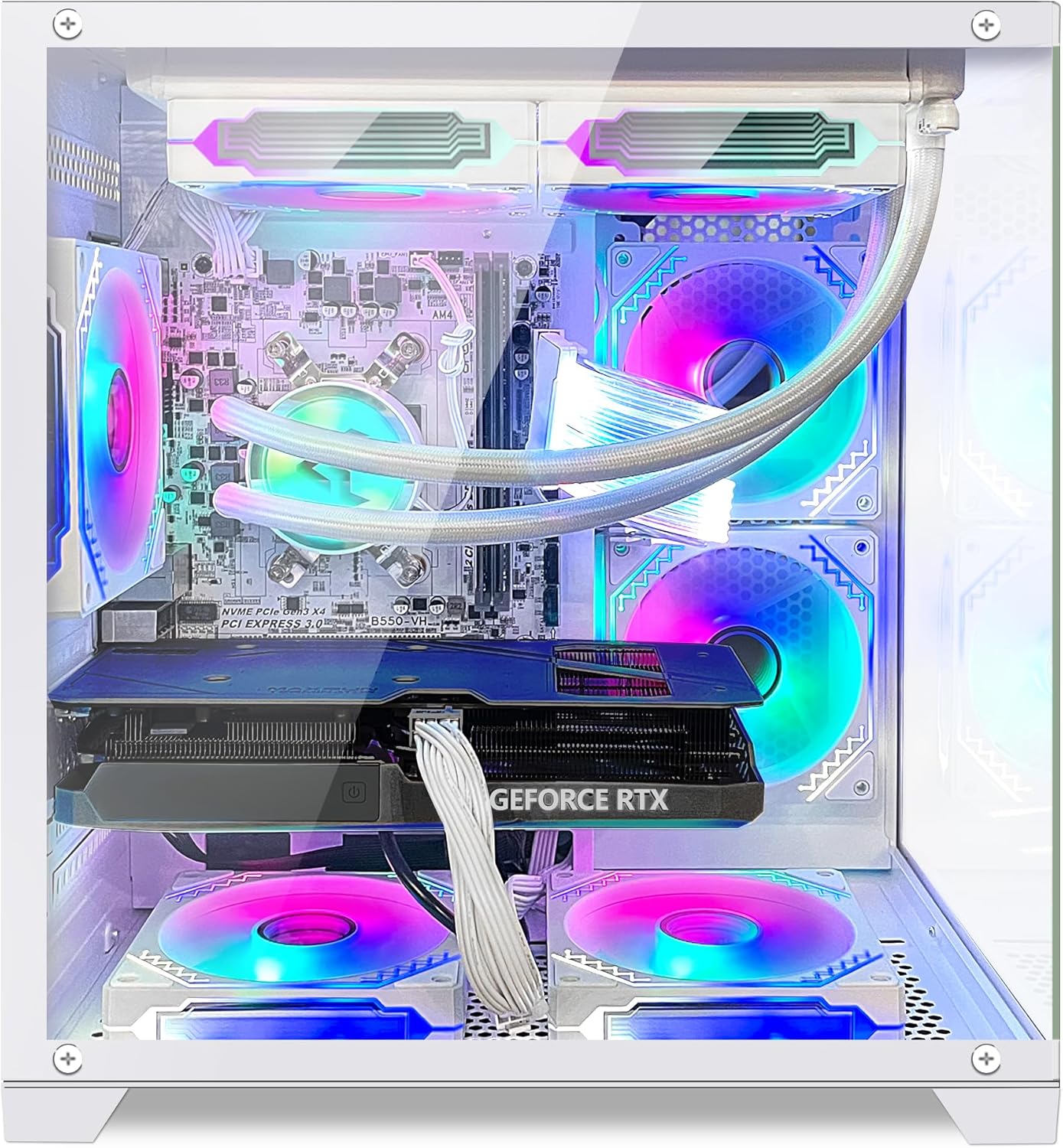 White Gaming PC Desktop with AMD Ryzen 5 5600G RX 6650 XT 8GB 32GB DDR4 RAM 1TB M.2 PCIE SSD 240mm AIO Windows 11 Pro Y609143