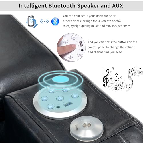 Dark Blue Power Recliner with Cup Holder Bluetooth Speaker LED Lights USB Ports Tray Table Storage G551