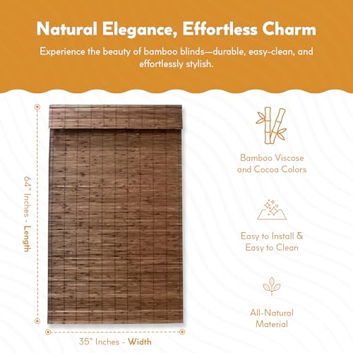 Cordless Bamboo Roman Shades - Driftwood - 28.5 in. W x 64 in. L O624359