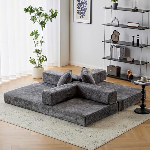 Beige Corduroy Convertible Sleeper Sofa Bed with Cylindrical Pillow R720