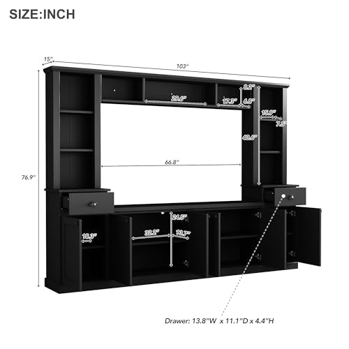 Black TV Stand Set with Storage Cabinets, Drawers and Shelves Q299