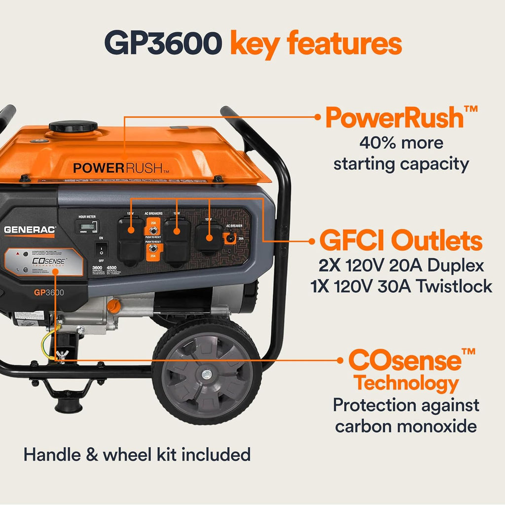 3,600-Watt Portable Generator Orange/Black F343615