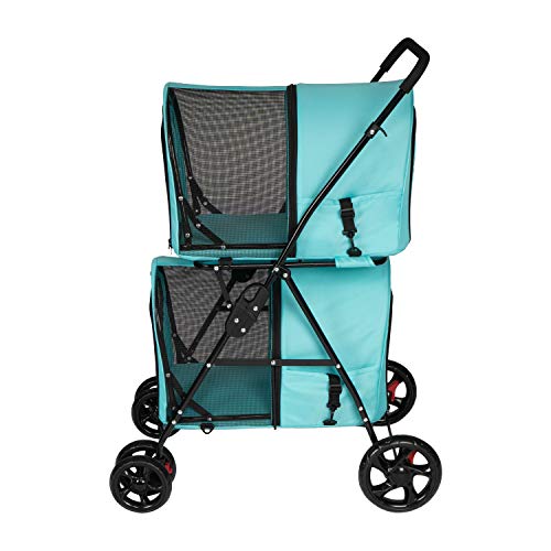 Grey Double Pet Stroller with 4 Wheels and 2 Detachable Carrier Cages C749