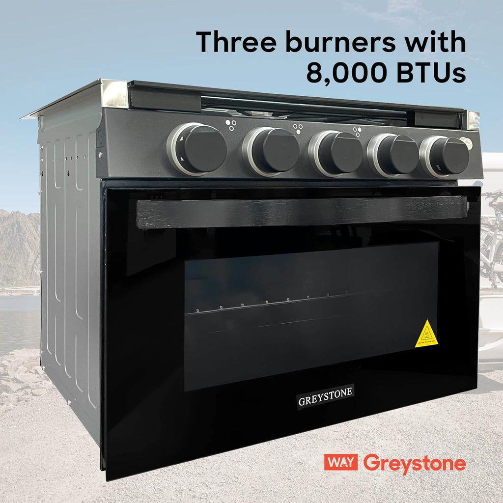 21 Inch 3 Burners RV Gas Range Stove and Oven Combo, Stainless Steel Trim with Black Fixtures C581330