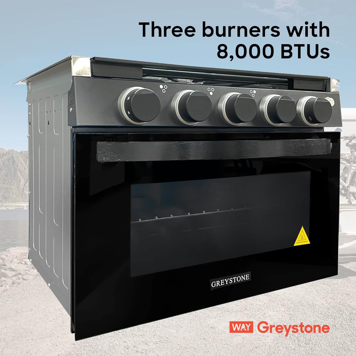 21 Inch 3 Burners RV Gas Range Stove and Oven Combo, Stainless Steel Trim with Black Fixtures C581330
