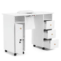 White Manicure Table with Storage Drawers and Lockable Wheels Q733512