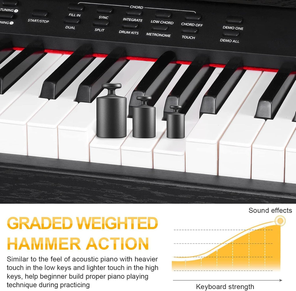 88 Key Weighted Digital Piano Bundle with Furniture Stand, Slide Key Cover, Black T39755
