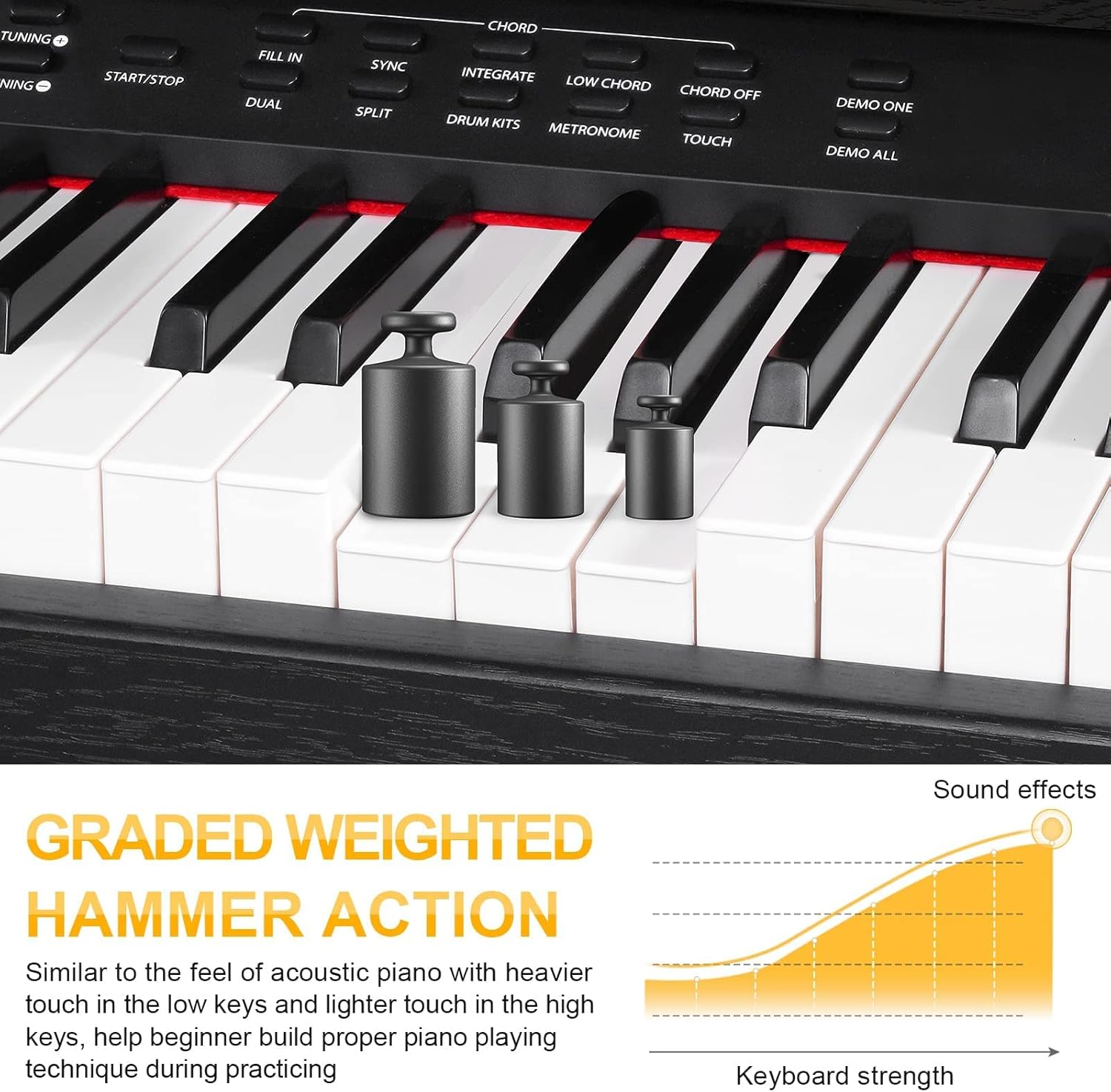 88 Key Weighted Digital Piano Bundle with Furniture Stand, Slide Key Cover, Black T39755